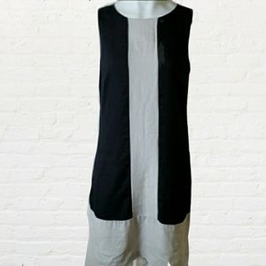 Kenar linen black and tan block design mini dress size 8
